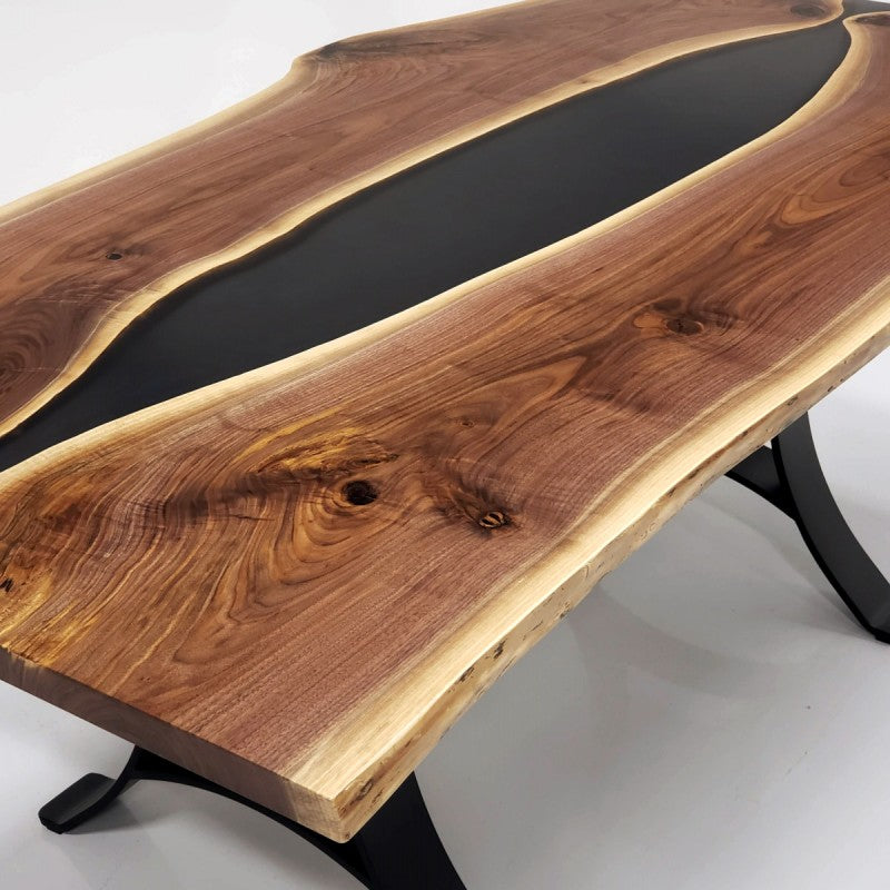 Walnut Epoxy River Table. Handcrafted Custom Dining Tables. Kitchen Table.