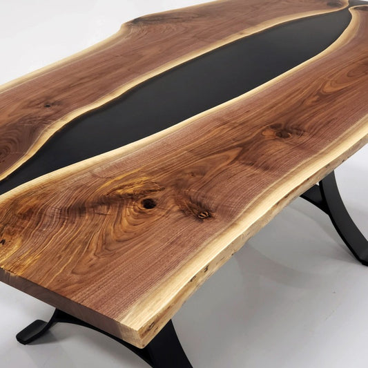 Walnut Epoxy River Table.  Handcrafted Custom Dining Tables.  Kitchen Table.