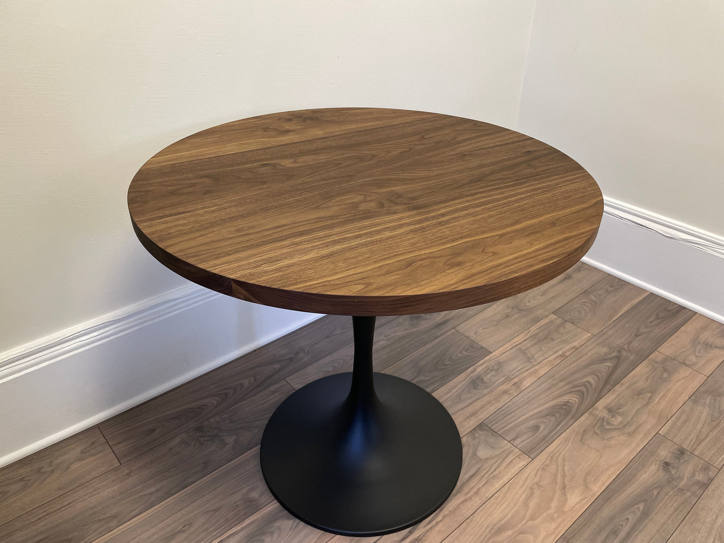 Round Walnut Dining Table. Build Your Own Round Table. Kitchen Table. Metal or Hardwood Legs