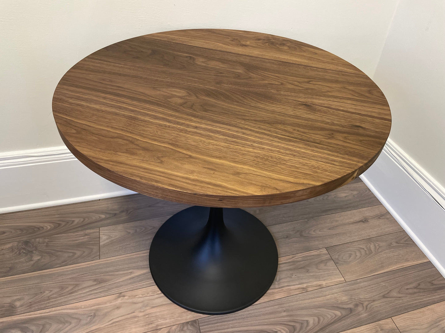 Round Walnut Dining Table. Build Your Own Round Table. Kitchen Table. Metal or Hardwood Legs
