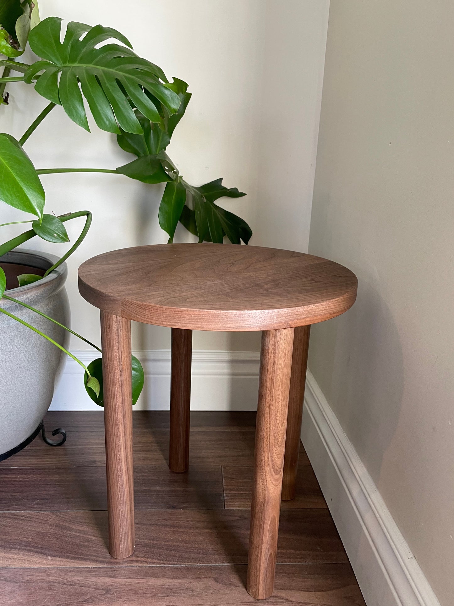 Round Walnut Side Table. Solid Black Walnut. Handmade End Table. Kids Table. Plant Stand