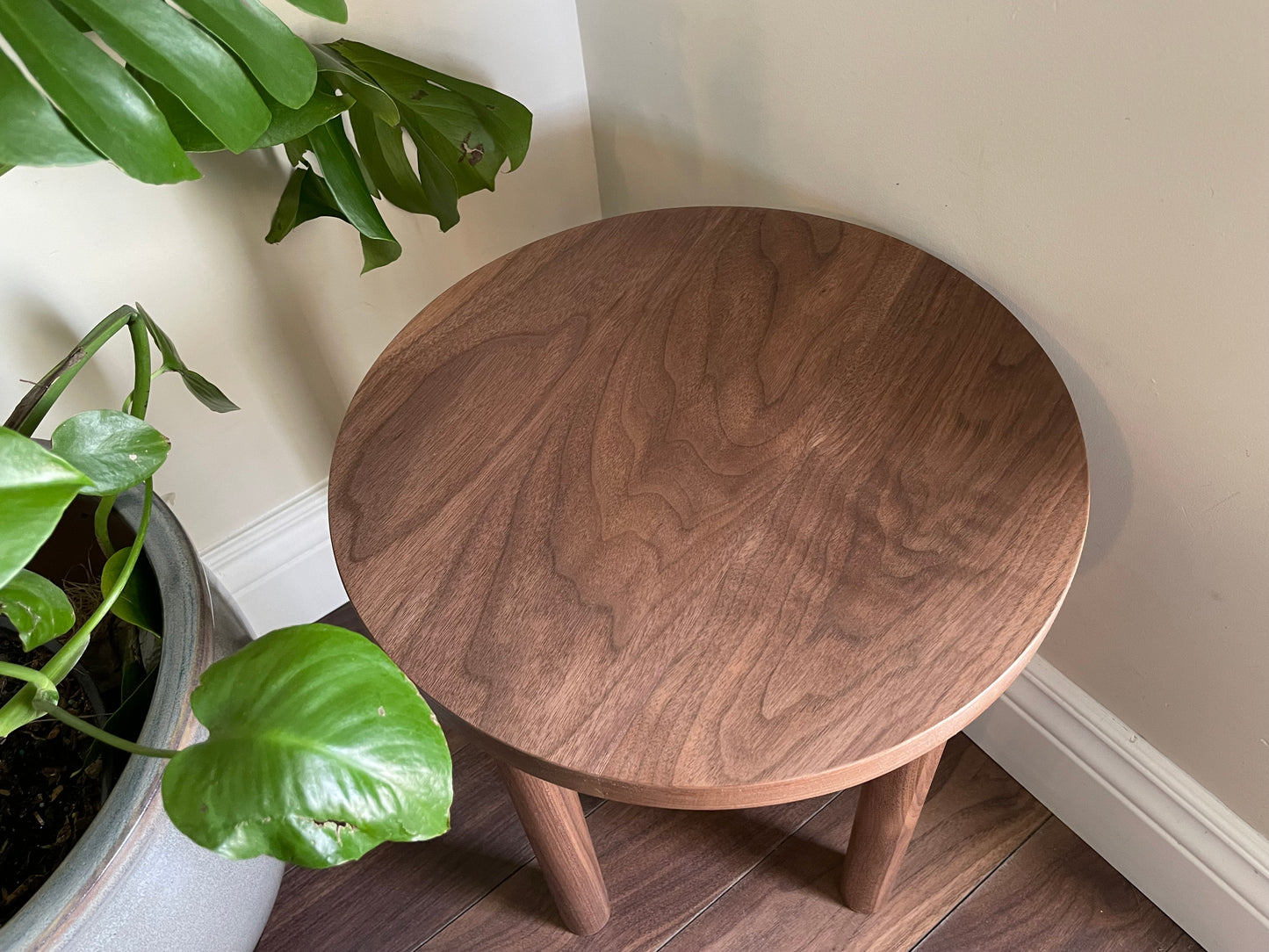 Round Walnut Side Table. Solid Black Walnut. Handmade End Table. Kids Table. Plant Stand