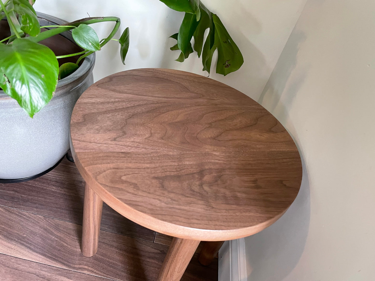 Round Walnut Side Table. Solid Black Walnut. Handmade End Table. Kids Table. Plant Stand
