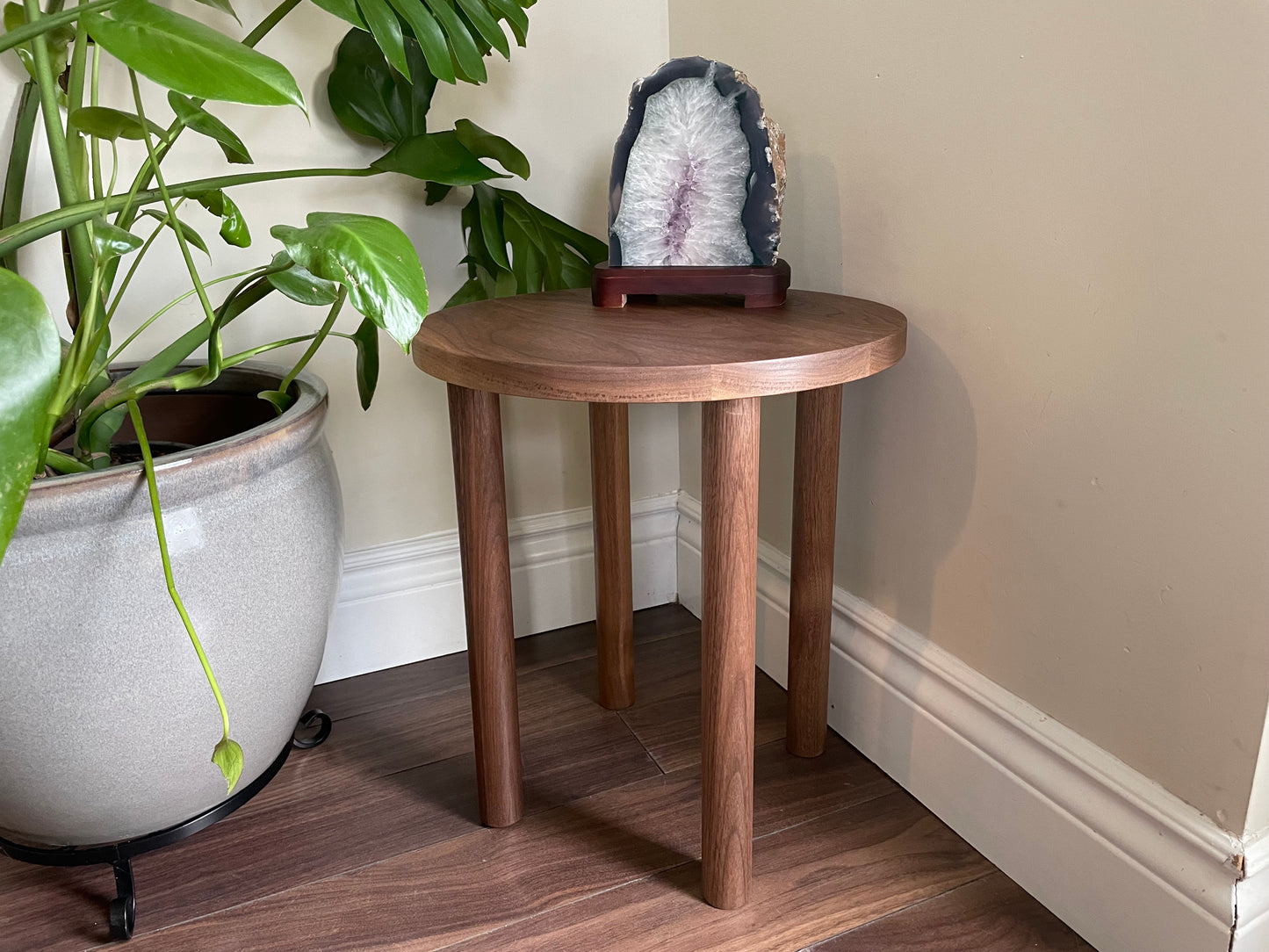 Round Walnut Side Table. Solid Black Walnut. Handmade End Table. Kids Table. Plant Stand