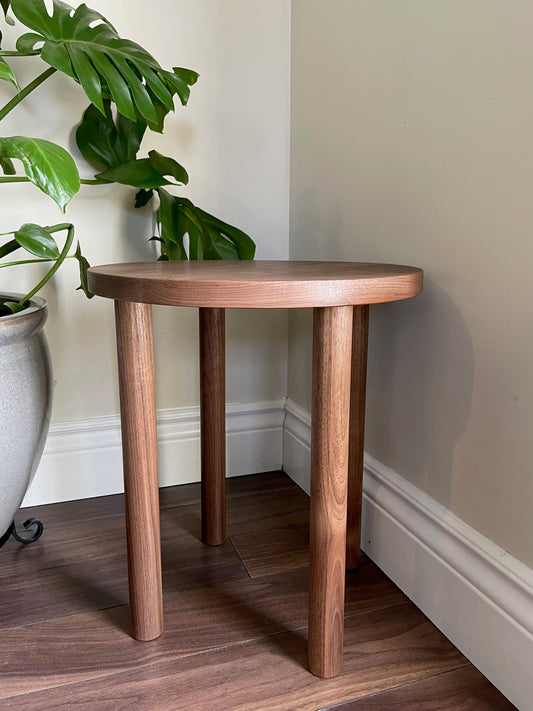 Round Walnut Side Table. Solid Black Walnut. Handmade End Table. Kids Table. Plant Stand