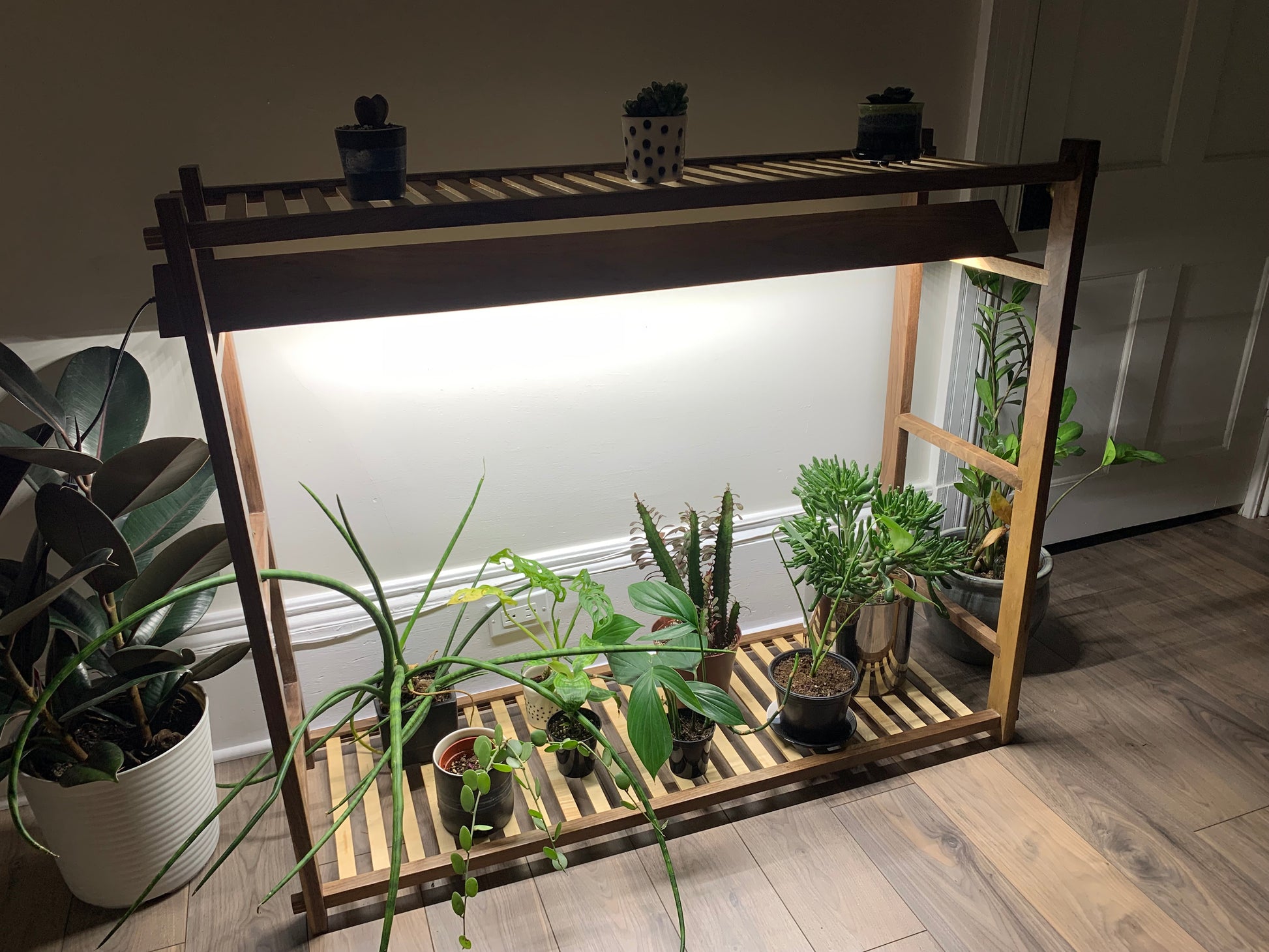 indoor plant light with stand Handcrafted Walnut Grow Stand w 24" Full Spectrum LED Grow Lights. Hom – Hidden Rabbit Designs